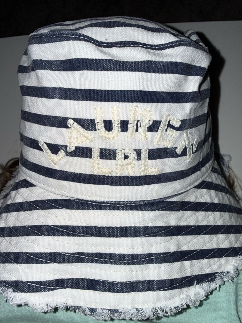 Lauren Ralph Lauren Navy and White Striped Cotton Bucket Hat
